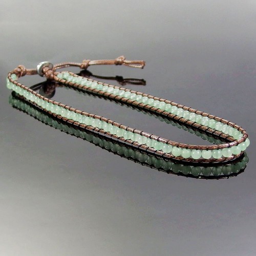 Handmade Wrap Adjustable 2 Layers Leather Bracelet Natural Gemstone 4mm Beads - Picture 53 of 81