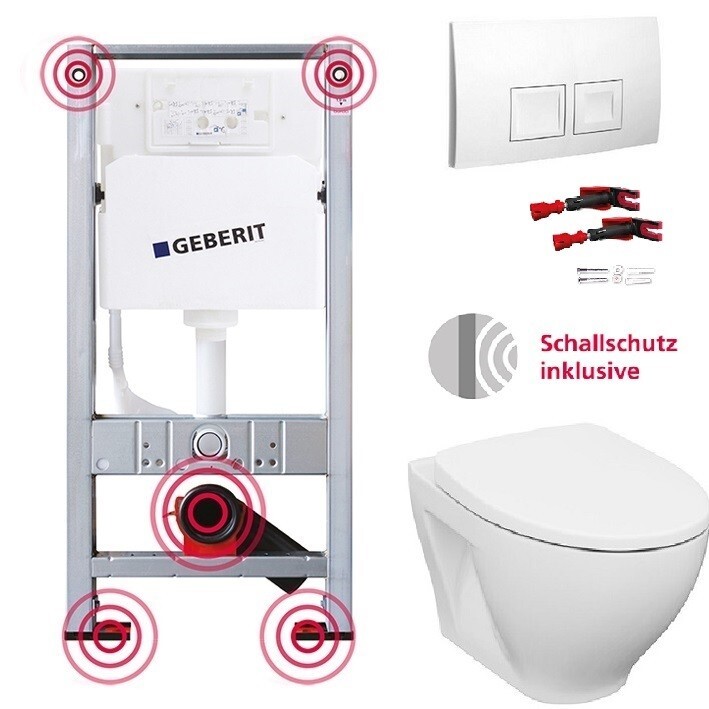Geberit Duofix - Set Vorwandelement, WC Oudee Mit Softclose-Sitz Und Delta-Betätigungsplatte, Weiß SANI11CA3136