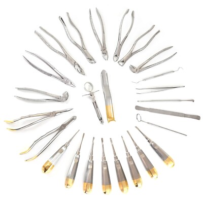 German 25PCS Oral Dental Surgery Extracting Elevators Forceps Instrument Kit Set