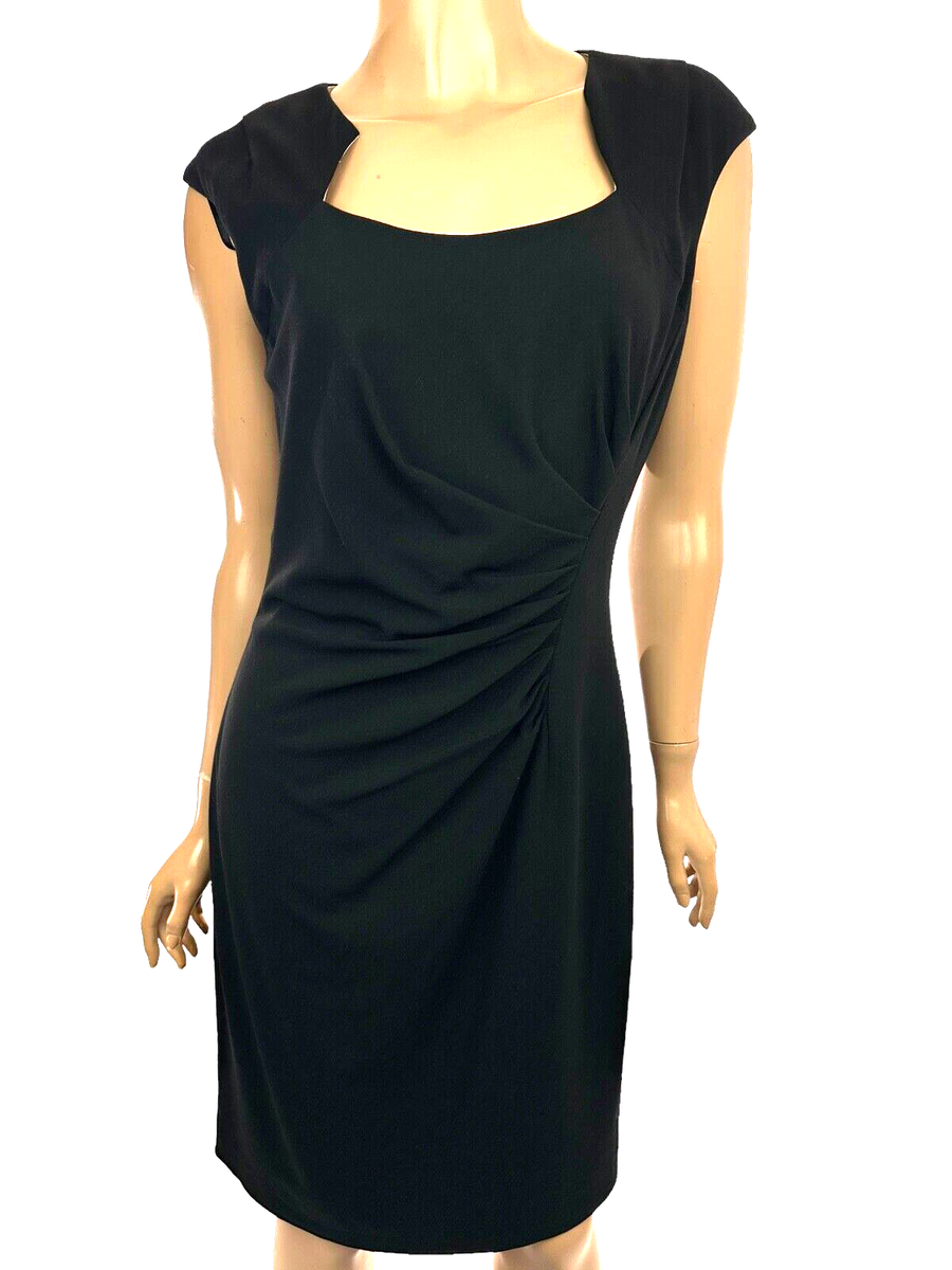 Calvin Klein Sz 6 Black Sheath Dress Cap Sleeve Gathered