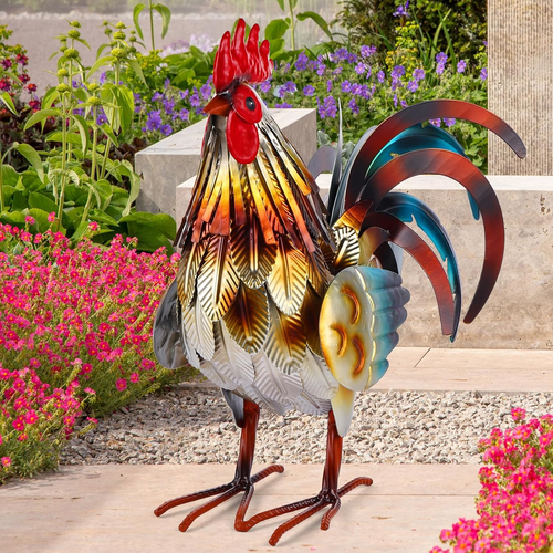 Metal Rooster Garden Statue Outdoor Sculpture Chicken Figurine Yard Art Patio Ki - Picture 11 of 12