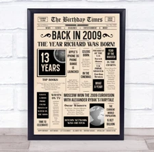 2009 Newspaper Any Age Any Year You Were Born Birthday Facts Personalised Print