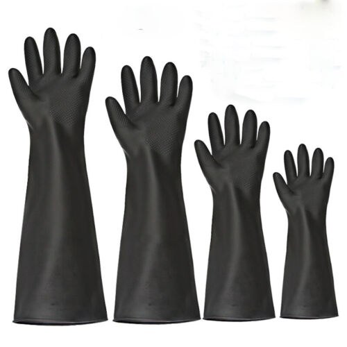 A Pair Thickened Rubber Gloves Waterproof Labor Work Gloves Black Durable New