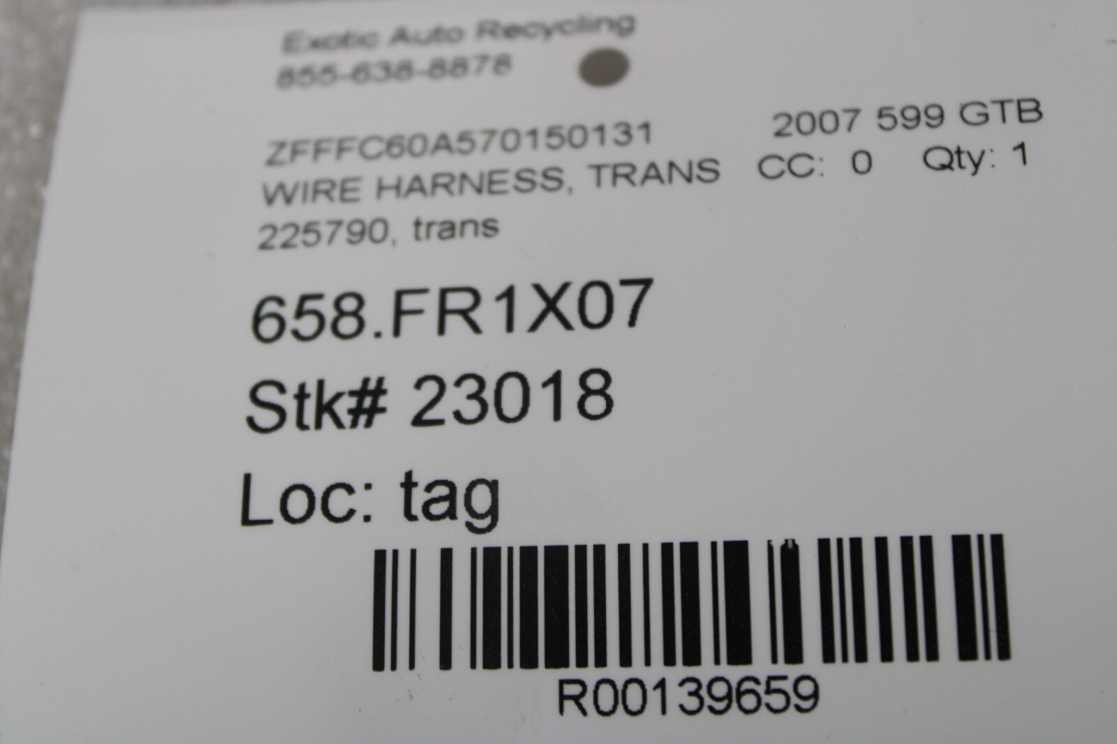 Ferrari 599 GTB, 612, Transmission Connection Harness, Used, P/N 225790
