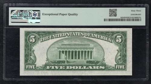 FR. 1654Wi 1934-D $5 WIDE I SILVER CERTIFICATE NOTE PMG CHOICE UNC-63EPQ - Picture 2 of 2