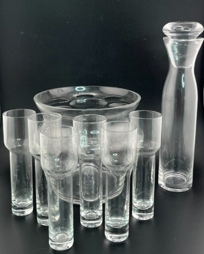 Retro Glass Barware Set Ice Bucket 6 Shot Glasses & Decanter, Unique, 9 Pcs - Picture 5 of 7