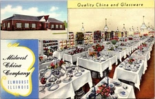 Linen Postcard Interior/Exterior Midwest China Company in Elmhurst, Illinois