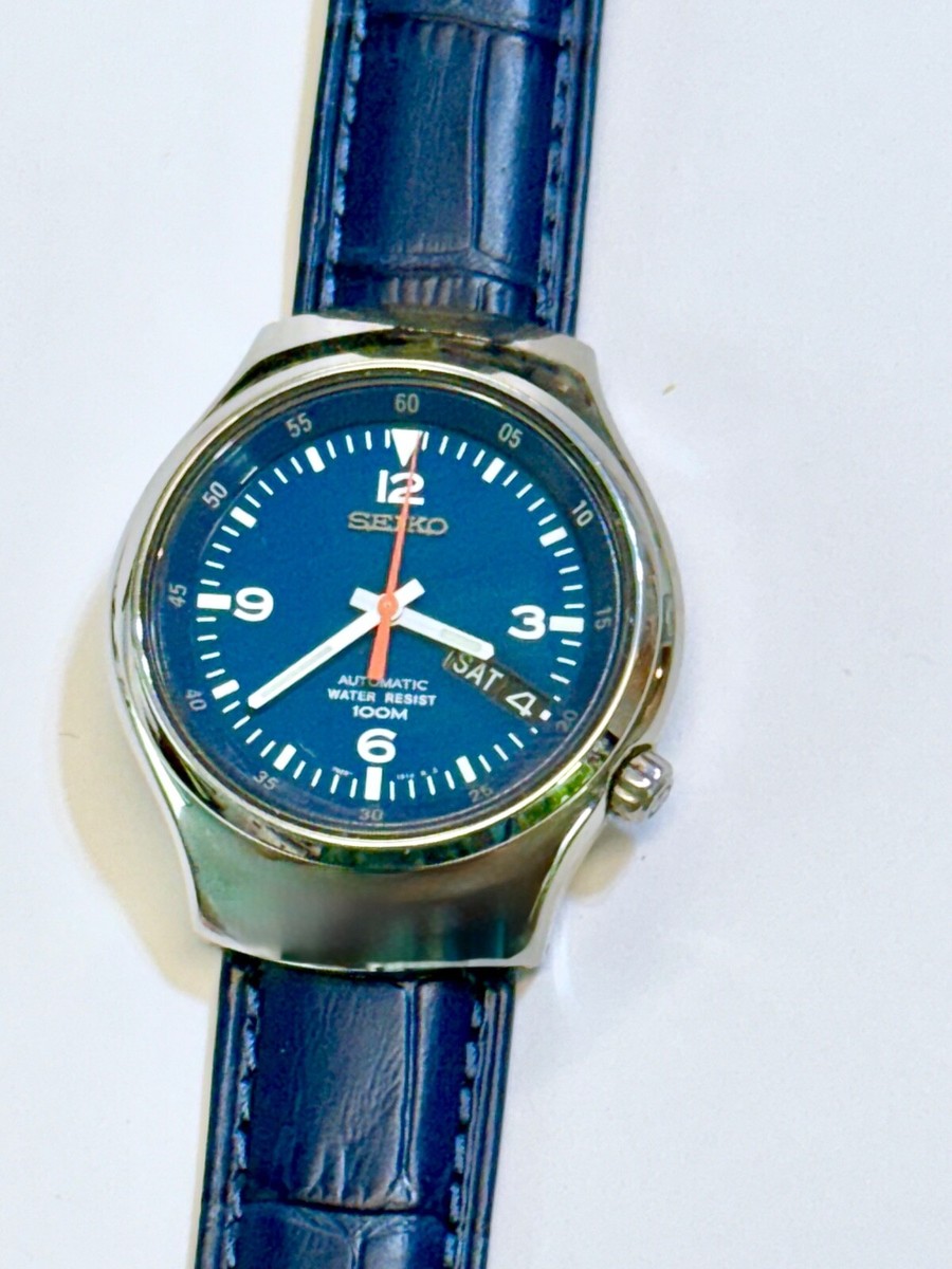 Seiko S-Wave Automatic Mens Watch Rare Blue Dial Leather 100M