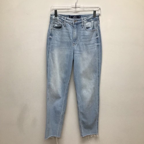 Hollister Damen Ultra High Rise Mom Jeans Blau Vintage Stretch Raw Hem Denim 3R
