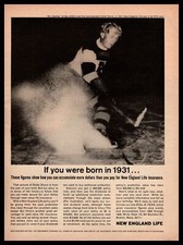 1964 Eddie Shore 1930s Boston Bruins Hockey New England Life Insurance Print Ad