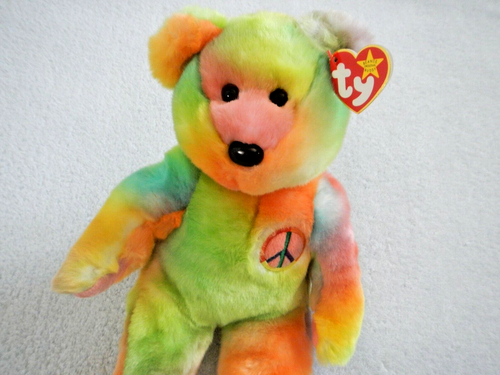 TY BEANIE BUDDY - PEACE BEAR - DARK VERSION PASTEL TY-DYED - BEAUTIFUL COLORS - Picture 3 of 12