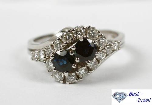 Anillo 585 Oro Blanco 14 Quilates Con Zafiro 0,85 Qt. Diamante Brillante 0,65 CT - Imagen 2 de 4