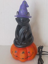 Halloween Light Up Black Cat On Pumpkin Figure Decoration..