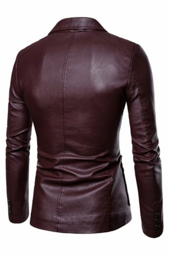 Chouyatou Men's Stylish 2 Button Faux Leather Suit Blazer Jacket BROWN SIZE S - Bild 3 von 7