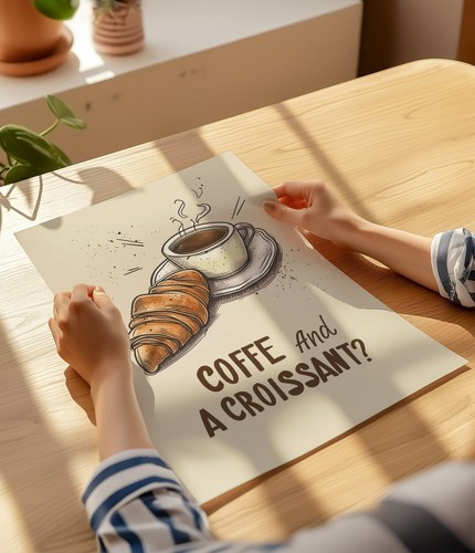 Coffee and a croissant Wall Poster - Vintage Kitchen Poster- Home Decor Poster - Picture 2 of 8