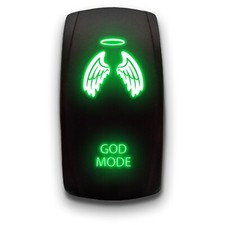 GOD MODE Laser Etched 5-Pin ON-OFF DPST Rocker Switch, 20A, Green