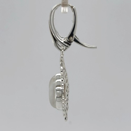 925 Sterling Silver - Oval Rainbow Moonstone Leverback Earrings Natural Gemstone - Picture 7 of 8