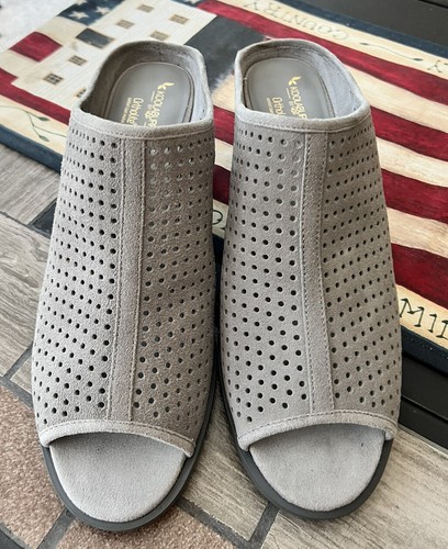 Shoes gray suede peep toe mules 