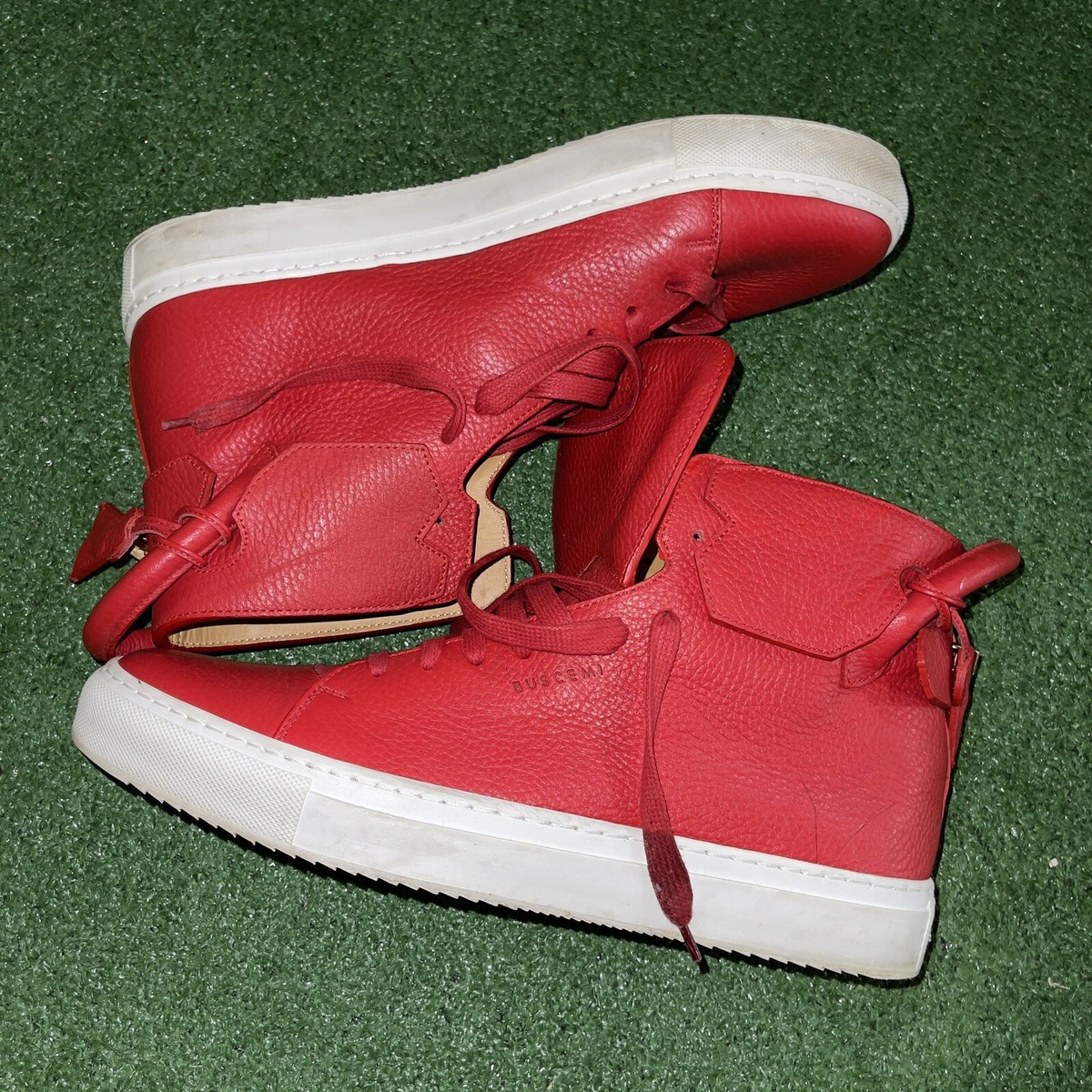 Buscemi 100 MM Red Leather Italy Size 12 45 Sneakers Gold