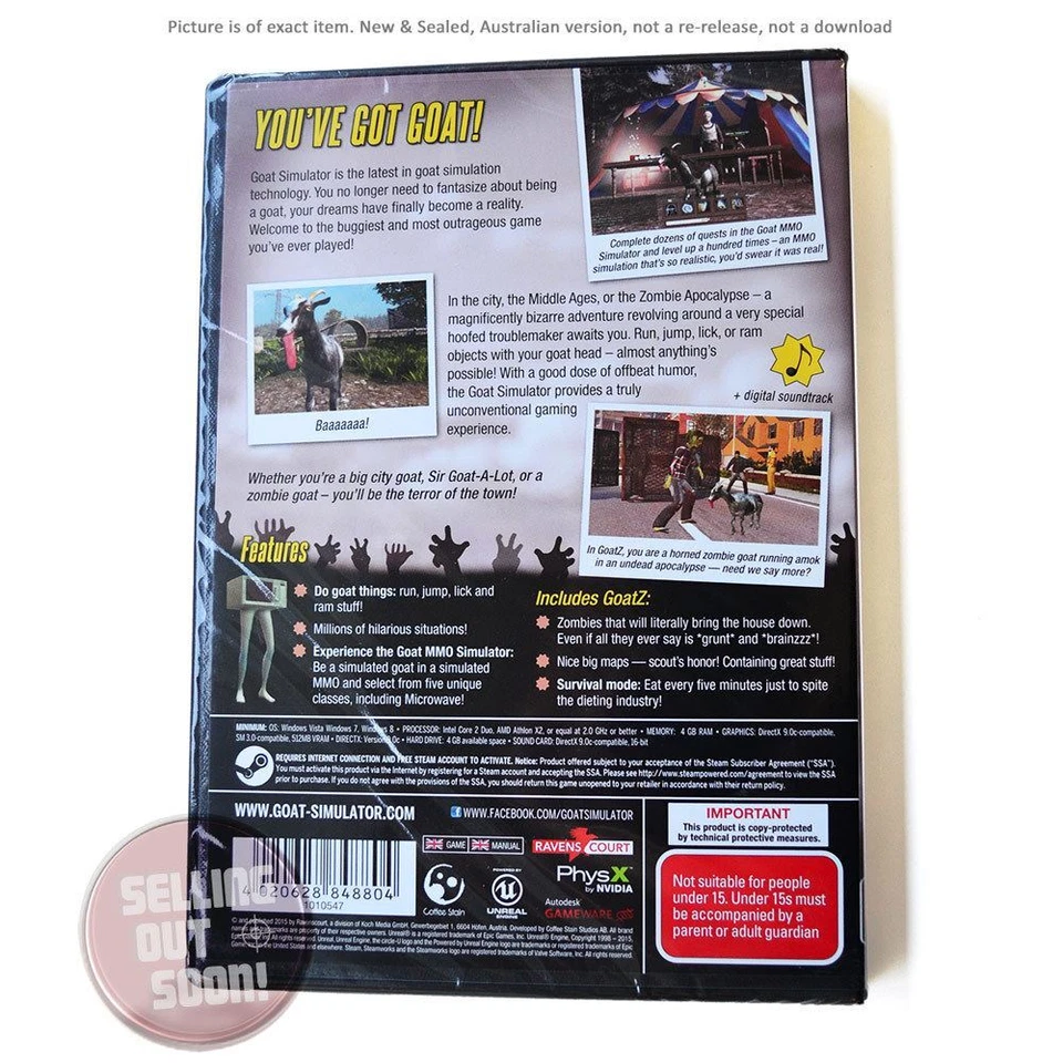 Goat Simulator PC *NEW *SEALED *Nightmare Edition *Goatz 3 Game Sims DVD ROM MMO - Image 2 of 2