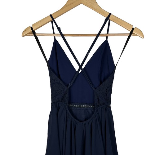 Windsor Dark Navy Elegant Formal Evening Maxi Dress V-Neck Lace Layered Ruffle S - Picture 6 of 11