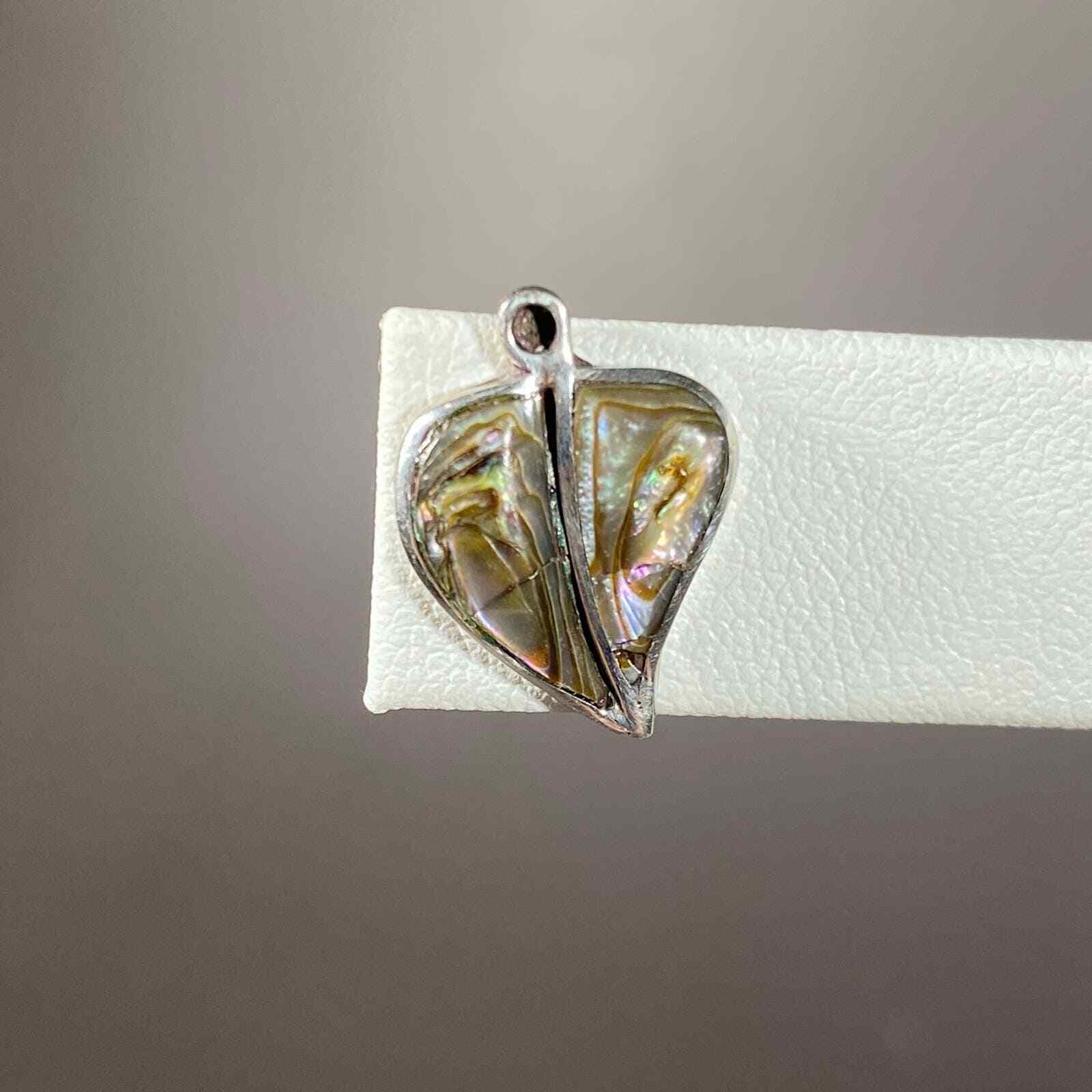 Vintage Silver Abalone Leaf Shape Post Earrings - image 2