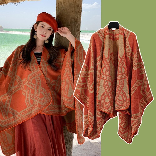 New Imitation Cashmere Bohemian Style Slit Scarf Cloak For Travel 150*130CM - Bild 13 von 24