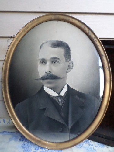 Vintage Picture of a man, with a handlebar moustache: J.H. Bemis
