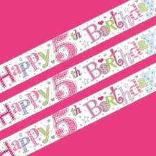 Happy 5th Birthday Banner Five Years 5 Foil Party Age Decoration Pink Girl 2.5M
