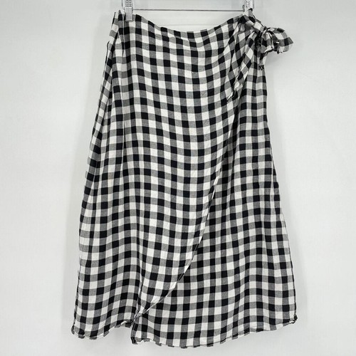 Women's Madewell Buffalo Check Faux Wrap Midi Black & White Skirt 12