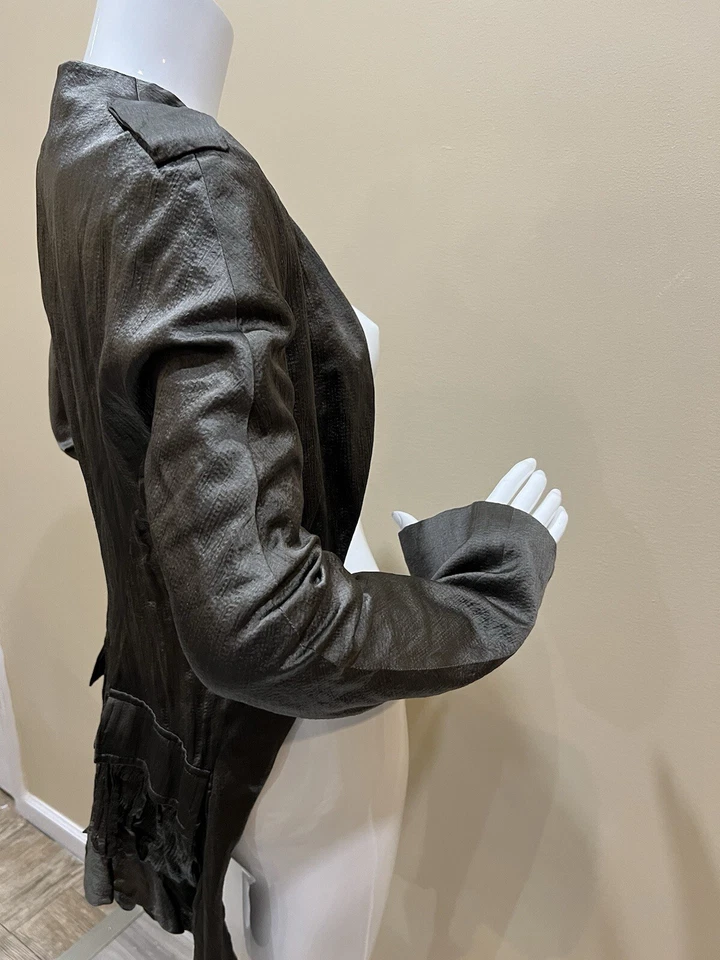 Haider Ackermann Olive GreenSilk With Metallic Thread Tuxedo Blazer Sz 38 - Image 3 of 4