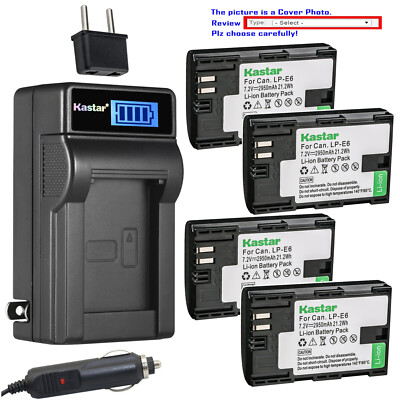 Kastar Battery LCD AC Charger for Canon LP-E6 LP-E6N LC-E6 Canon EOS 6D Mark II