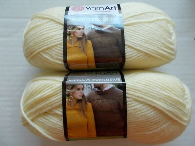 YarnArt Merino Exclusive wool blend yarn, Cream, lot of 2, (240 yds each)