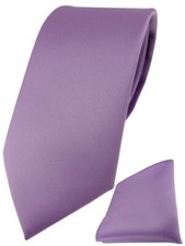TigerTie Designer Krawatte + TigerTie Einstecktuch dunkles flieder einfarbig uni