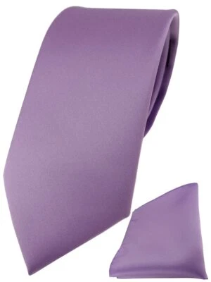 TigerTie Designer Krawatte + TigerTie Einstecktuch dunkles flieder einfarbig uni - Bild 1 von 3