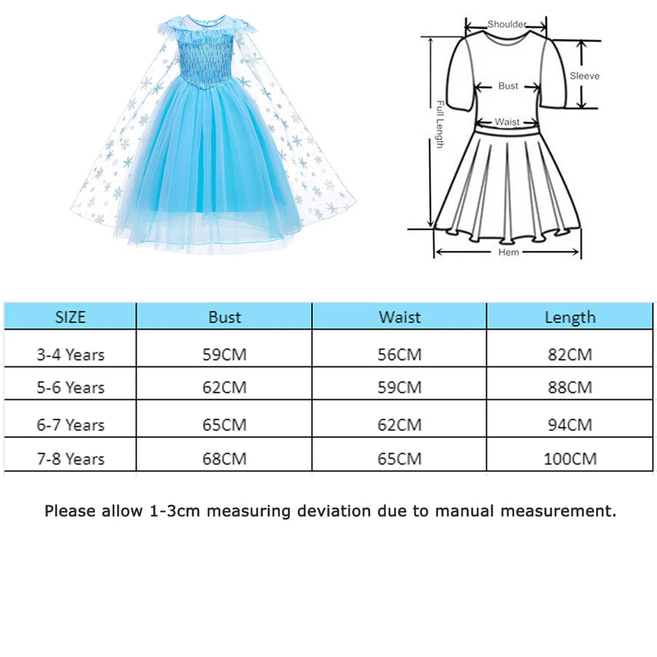 Girls Frozen Elsa Costume Blue Sparkly Princess Dress for Birthday ChristmasGift - Image 4 of 4
