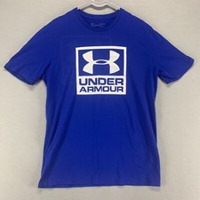 Under Armour Shirt Mens Medium Blue Active Spell Out Tee Gym Running Casual