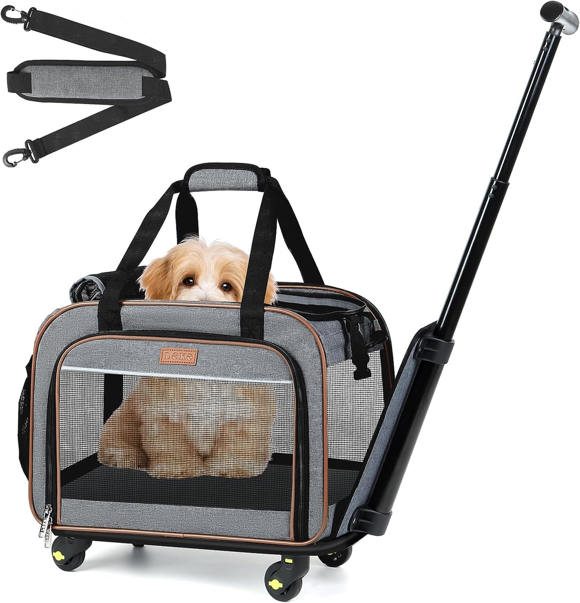 Airline-Approved Rolling Pet Carrier with Telescopic Handle for