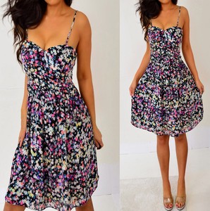 I-Heart-Ronson-Black-Pink-Purple-Yellow-Floral-Babydoll-Dress-10-M-Medium