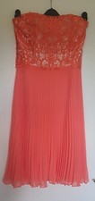 Beautiful Coral Heavy Lace Bodice Sunray Pleat Dress From Oasis UK Size 10