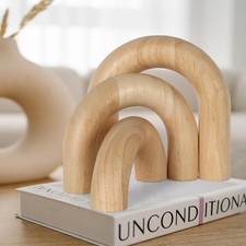 3 Pieces Wood Arch Decor, Wooden Coffee Table Accents, Neutral Home Aesthetic...
