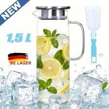 Glaskaraffe mit Deckel Edelstahl Karaffe Wasserkrug Kanne Glas Warm und Kalt DHL