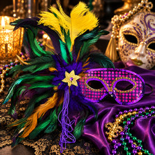Purple Sequin Feather Masquerade Mask Mardi Gras Carnival Costume Adult Wall F/S