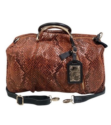 Bobby Schandra Snakeskin Patent Print Satchel Rich Camel Orange