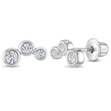 Bezel Climber Kids / Children's / Girls Earrings Screw Back - Sterling Silver