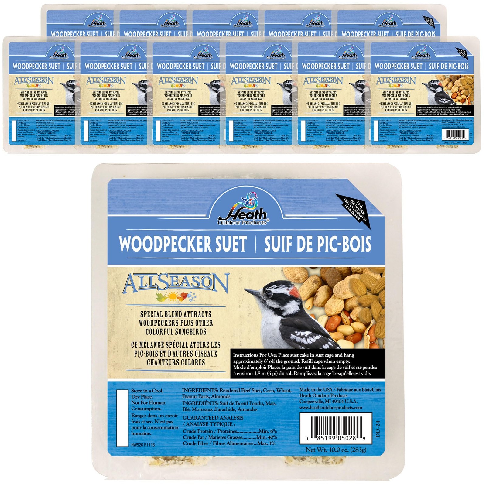 Heath Woodpecker Suet Cake, 5.2in, 10oz, 12 Pack  Blend Attr
