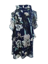 Tommy Hilfiger Women's Printed Cold-Shoulder Dress (4, Navy Multi)