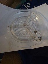 Vintage Divided Glass Hobnail Tray Serving  Dish