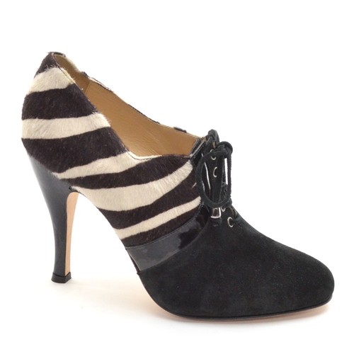 Ladies Marchez Vous Xo Yeardley Lace Up Pony Hair Zebra Pump 9 M High Heel Shoes - Picture 4 of 7