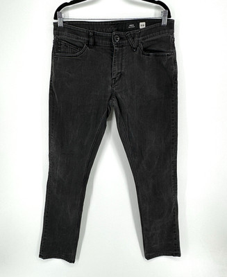 Volcom Vorta Slim Straight Jeans Mens 32X31 Black Denim Stretch Regular Fit